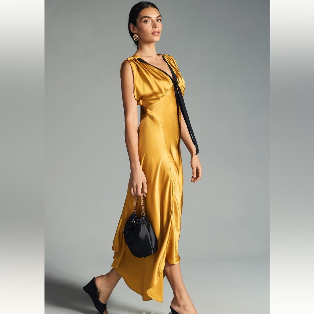 Anthropologie Silk Ruched Shoulder Dress